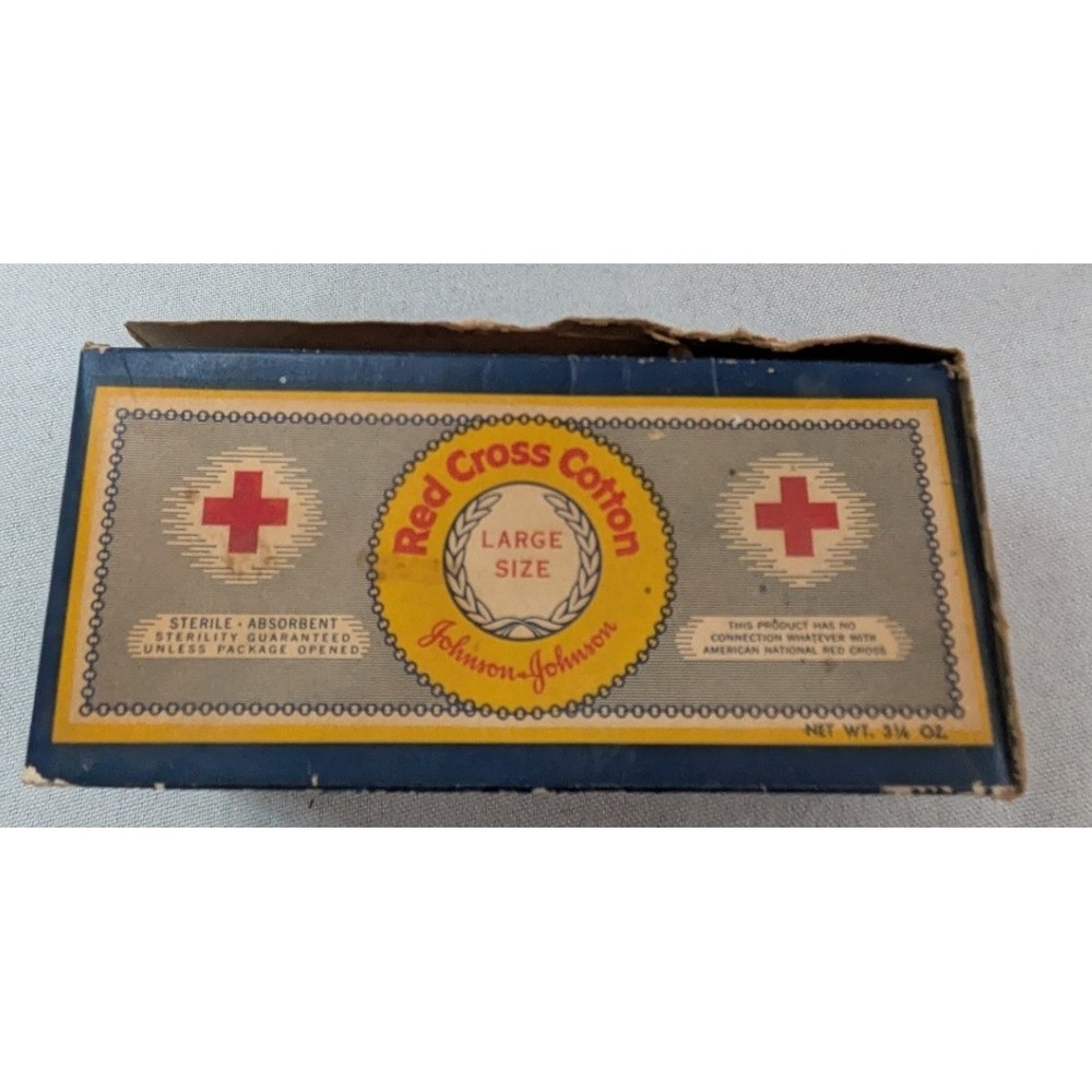 Johnson & Johnson Red Cross Cotton Vintage Medical Box Large Blue Fair Graphics